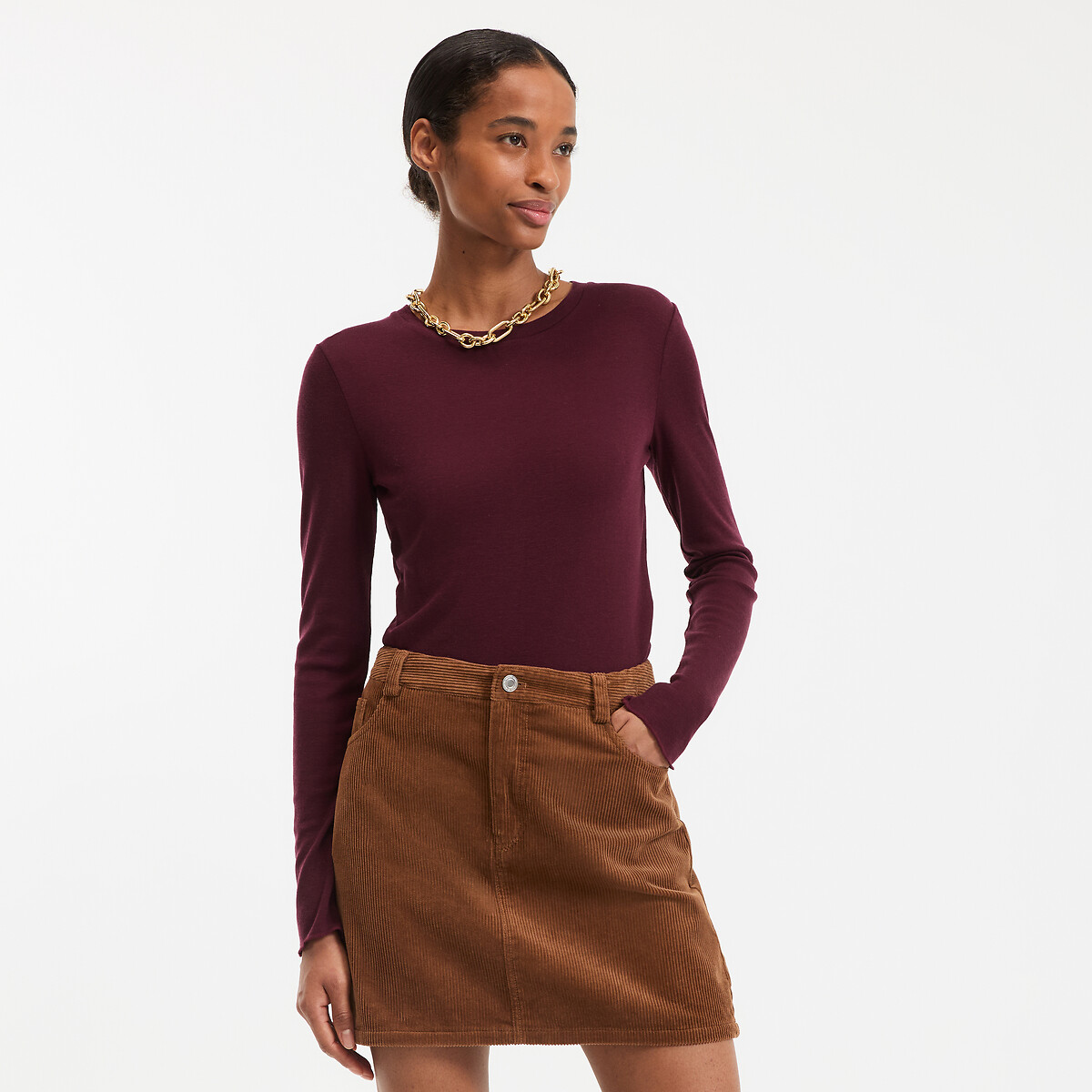 COLEÇÃO LA REDOUTE<br>Camiseta de gola redonda e mangas compridas