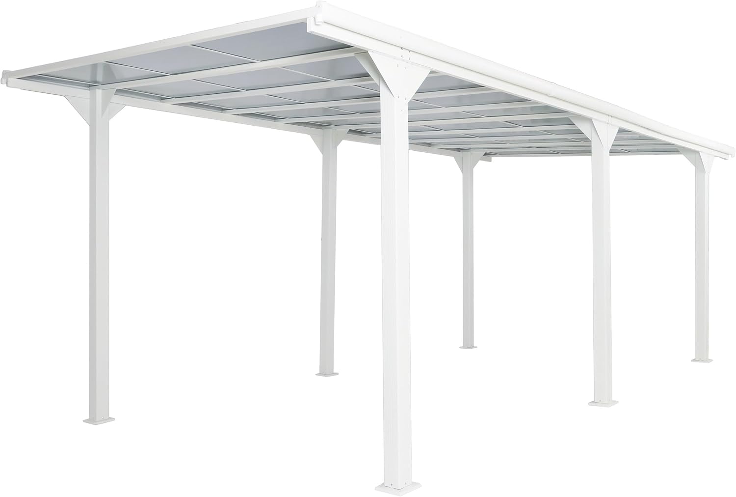 PROREGAL Alu-Carport, HxBxT 249x604x613 cm, 10cm-Gestell Polycarbonat-Dach Regenrinne, 3x6m, Weiß, Autoüberdachung Garage Unterstand