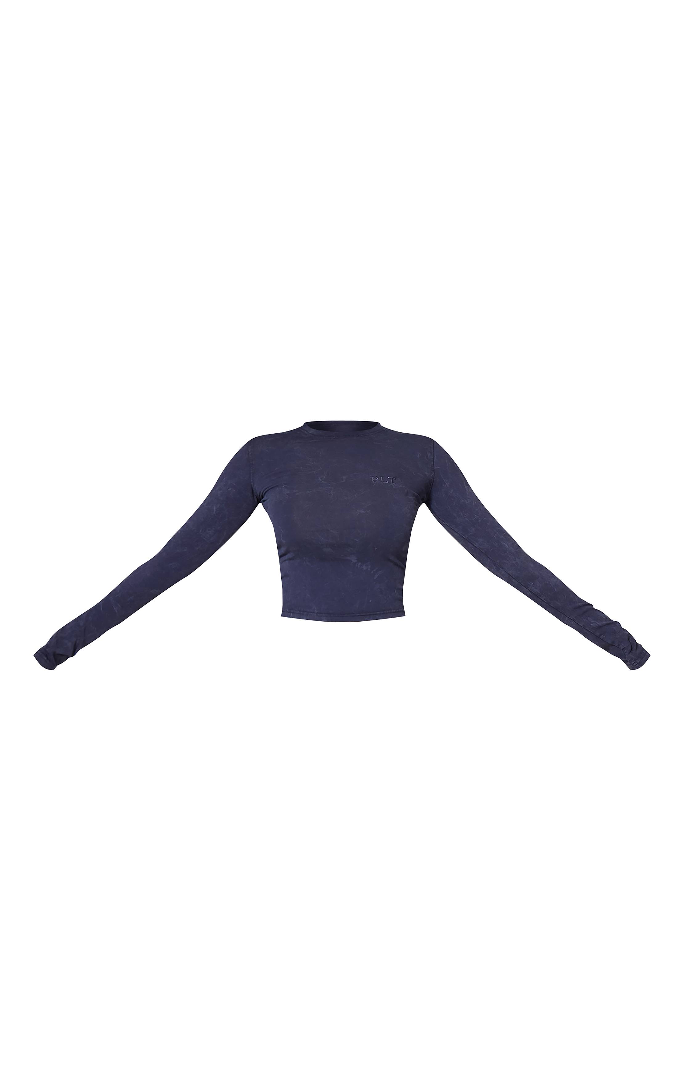 Bleu Marine T-shirt Ajusté À Manches Longues Effet Délavé