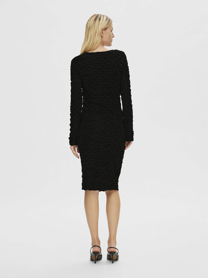 Selected Femme SLFLISETTE LS O-NECK MIDI DRESS EX Sort