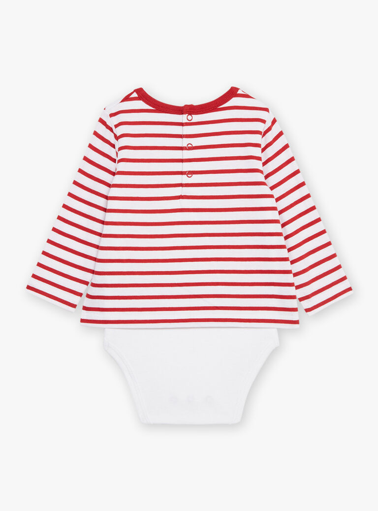 Body T-shirt écru et rouge à imprimé à rayures