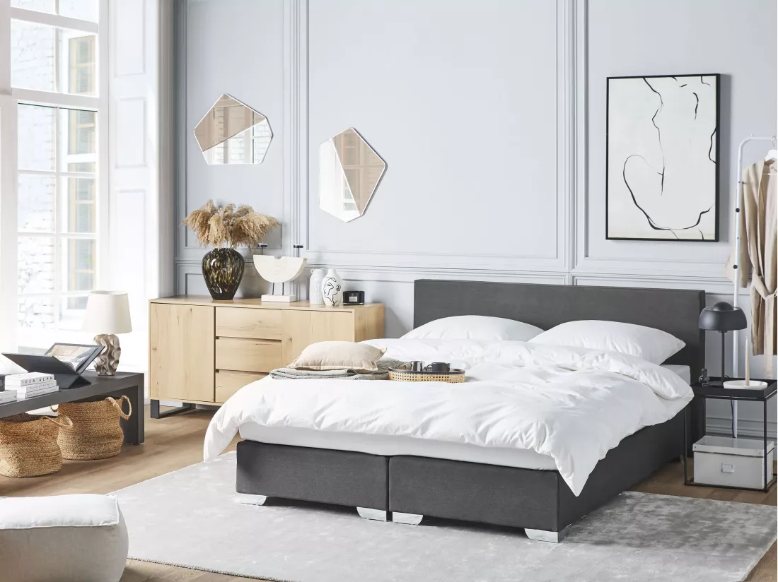 Lit Boxspring Tissu PRESIDENT 160 x 200 cm Gris foncé