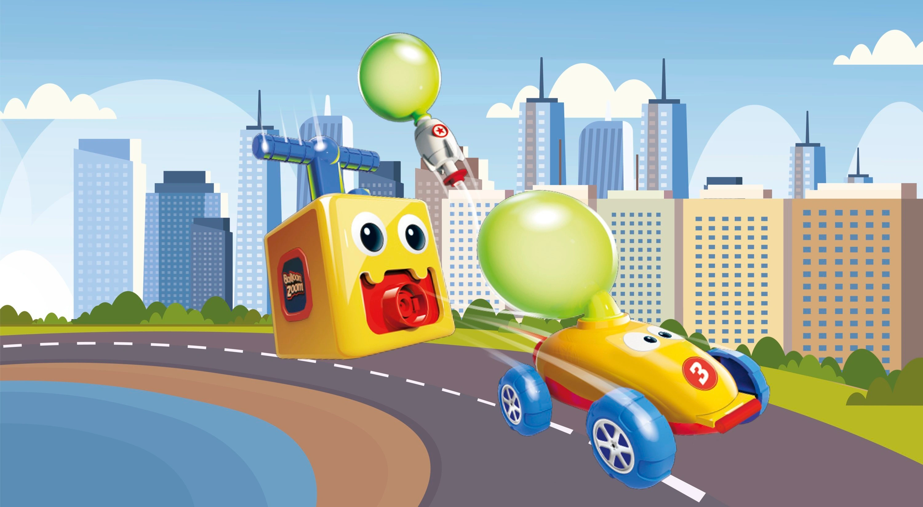Balloon Zoom - Ballonbetriebenes, fahrendes & fliegendes Spielzeugset