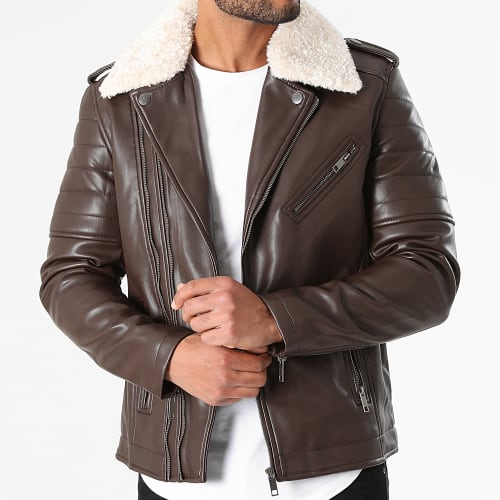 Veste Zippée Col Mouton Marron