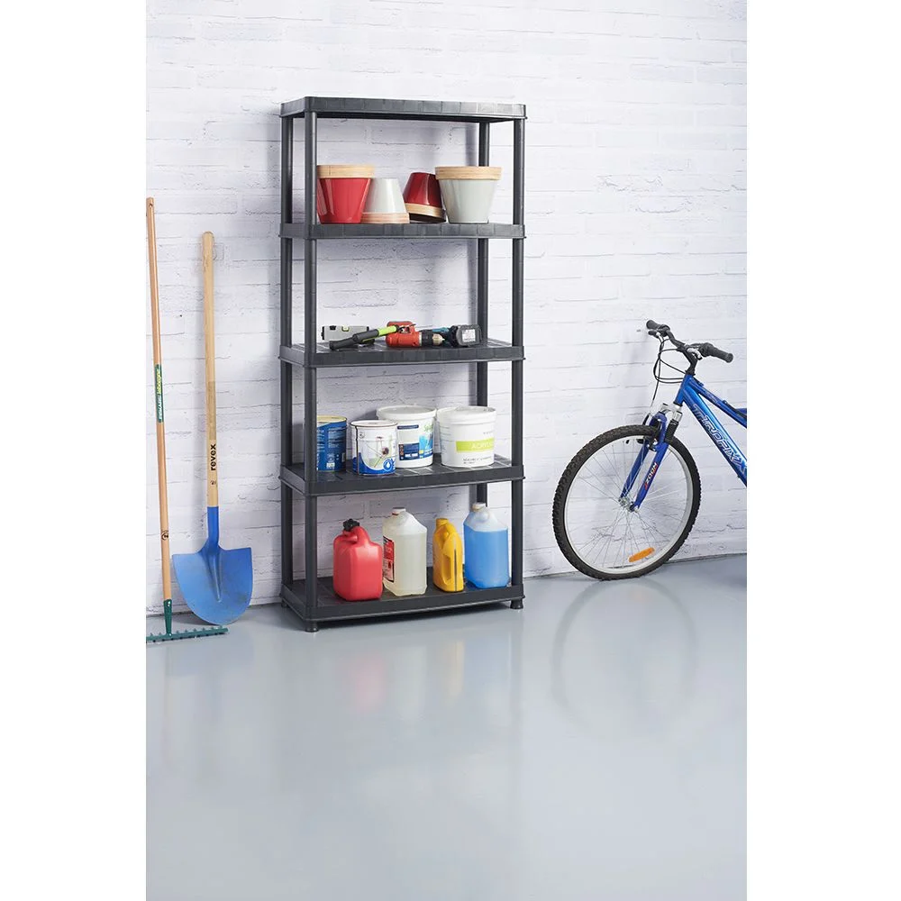 Étagère plastique noir 5 niveaux L71xl35xH180cm