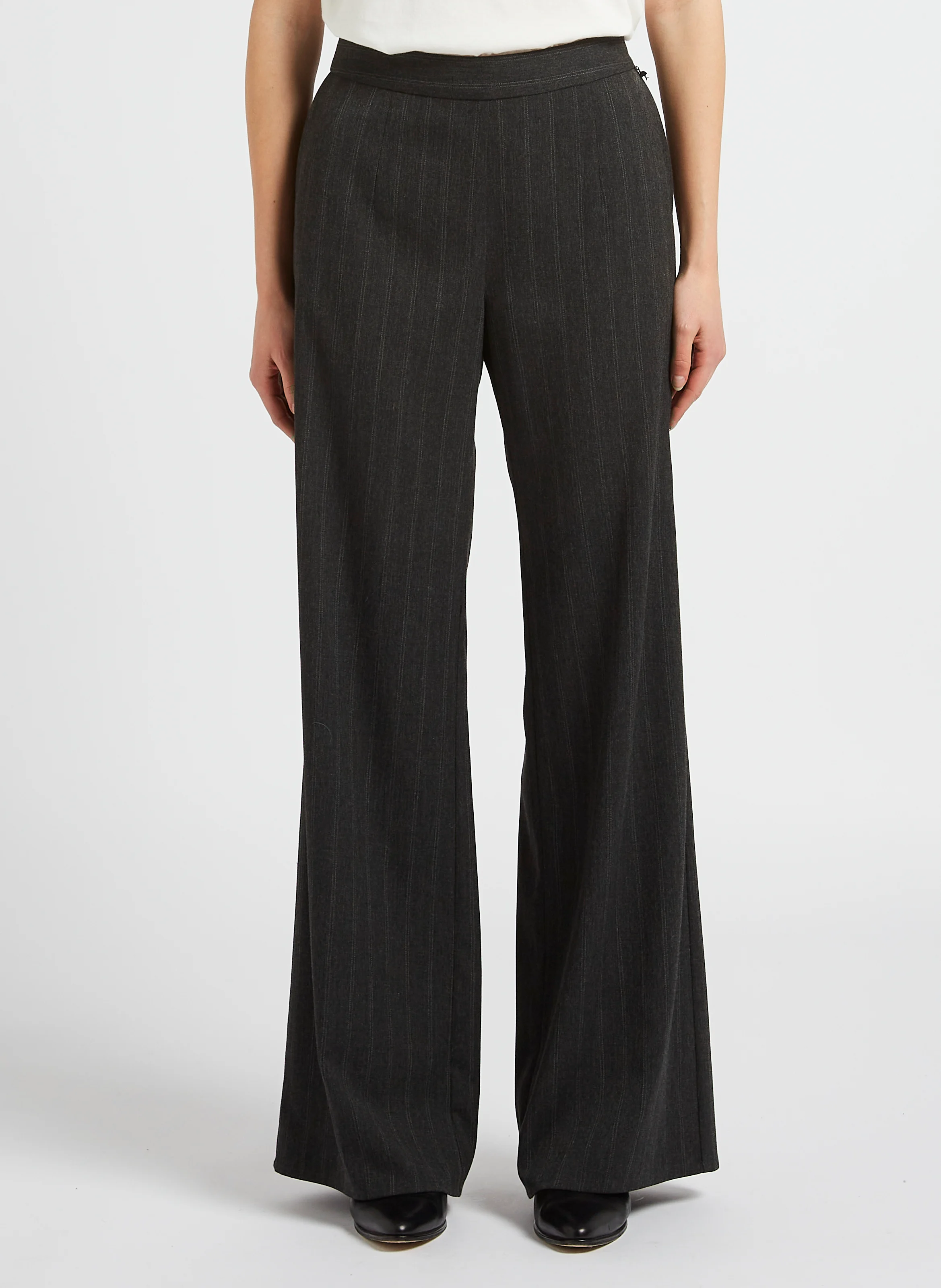 PETRO - Pantalon large rayé taille haute| Gris