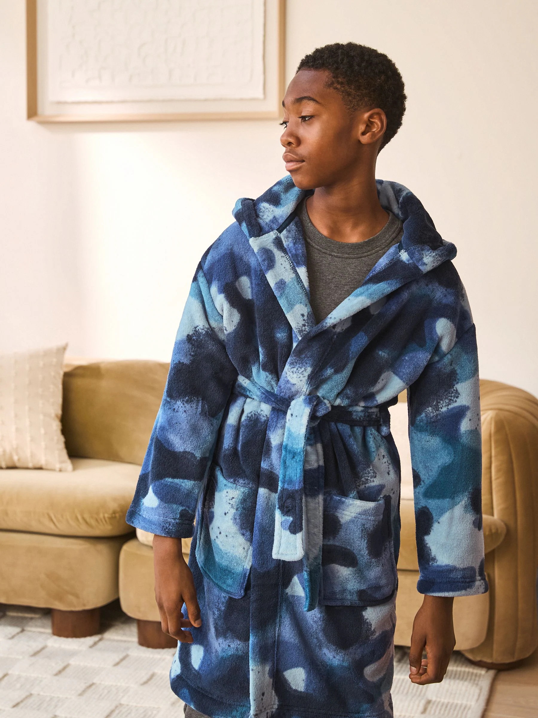 Blauwe camouflage spray - Damesbadjas (3-16jaar)