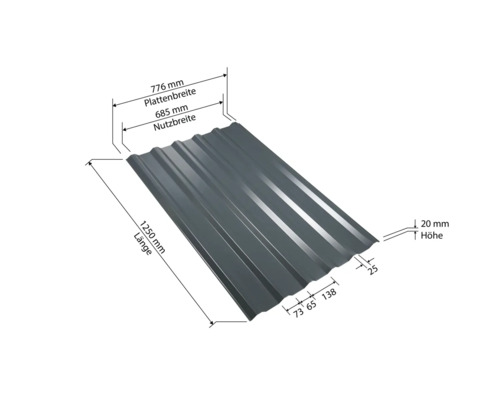 Mini trapeziumplaat antracietgrijs RAL verzinkt 7016 1250 mm x 776 mm x 0,5 mm