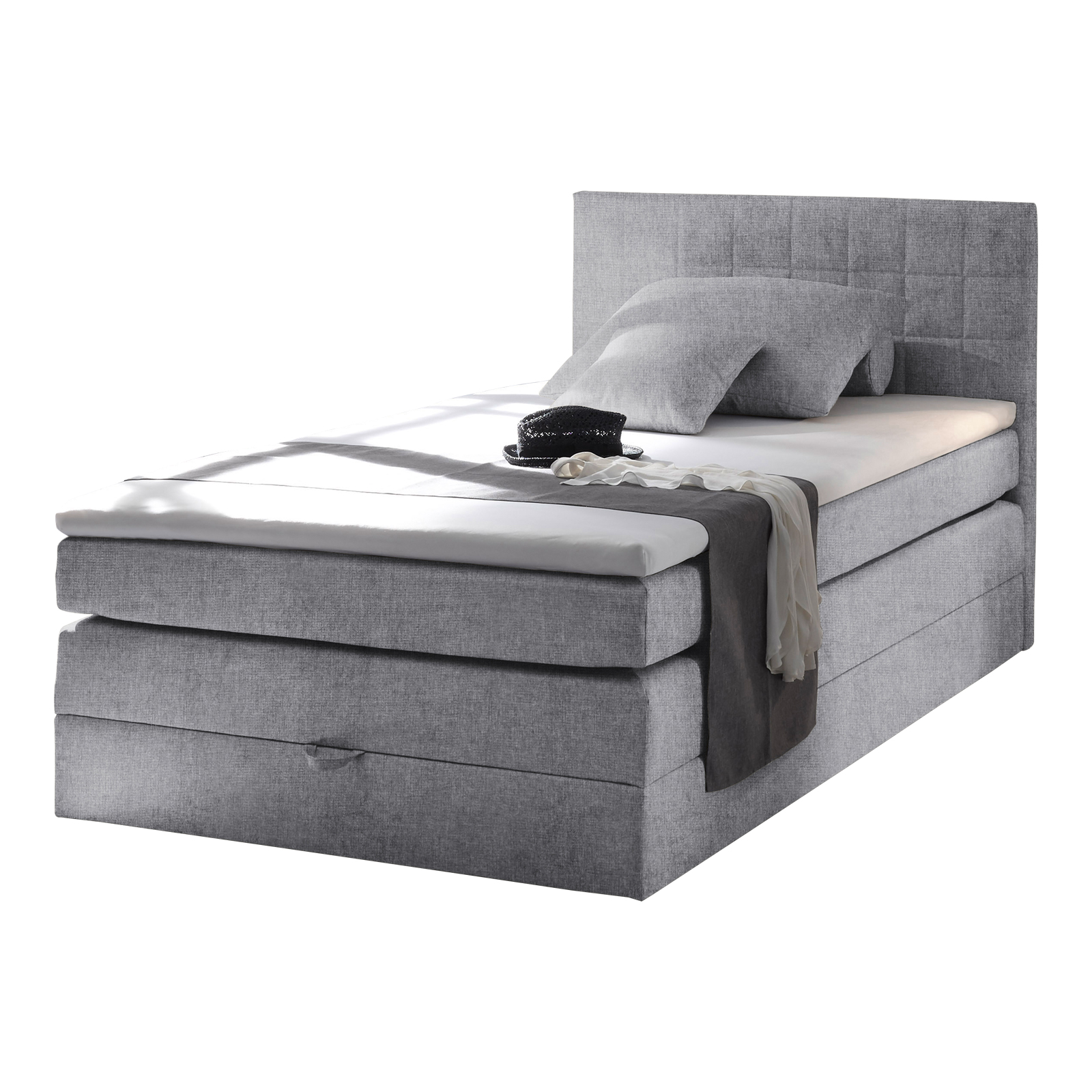 Boxspringbett - hellgrau - H2 - Webstoff - 140x200 cm
