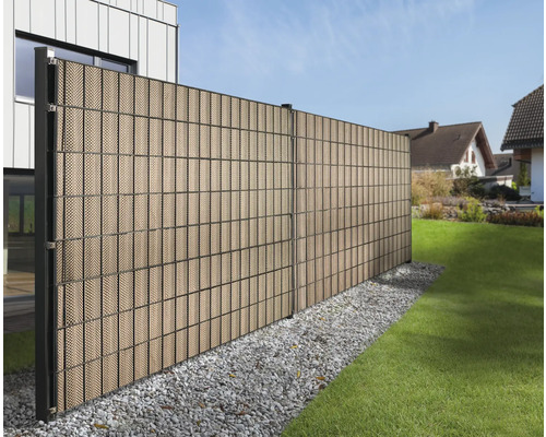 Konsta privacyschermstroken voor dubbeldraads gaaspanelen, 5 stroken, 255 x 19 cm, rotanlook, bruin/goud