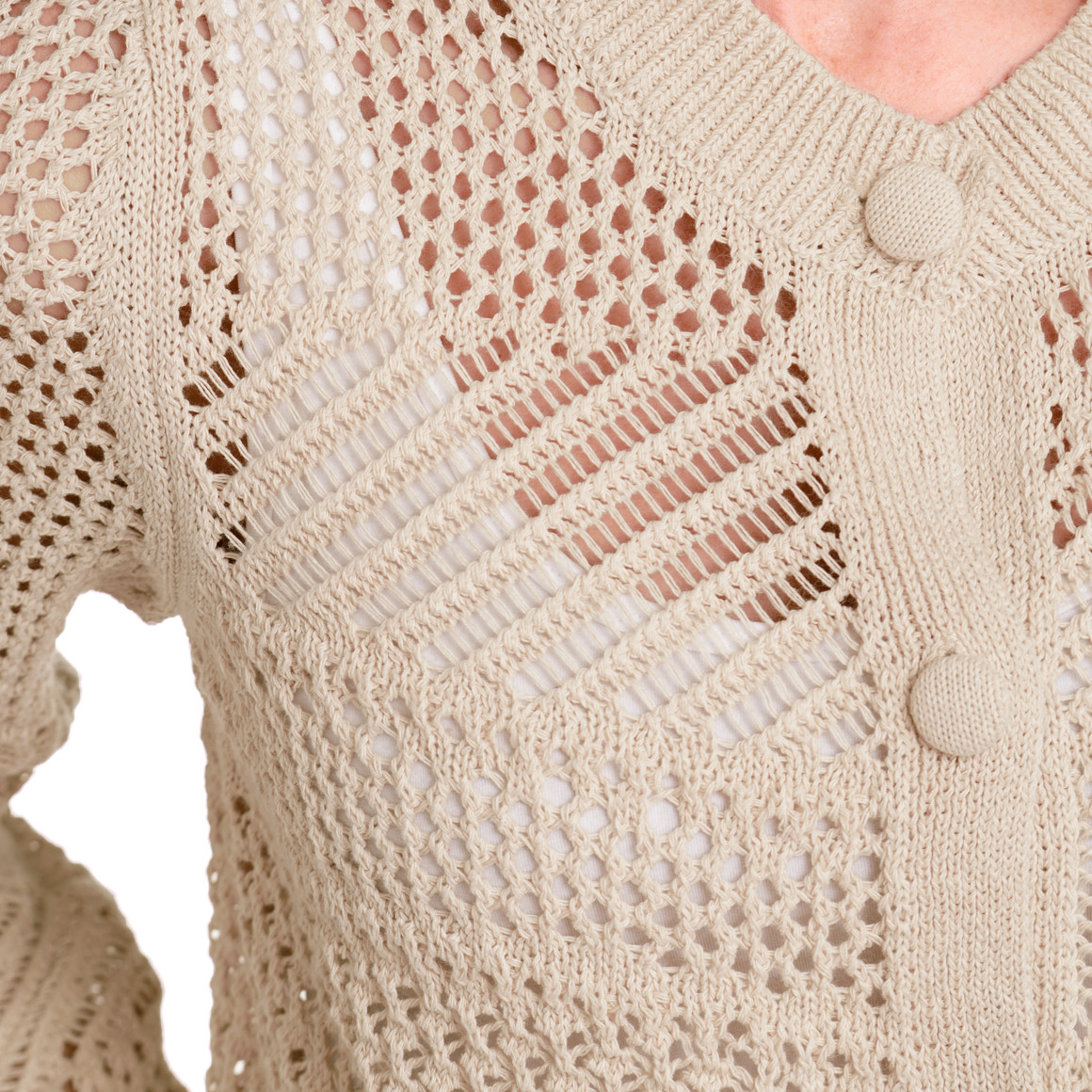 Gina Benotti Damen Strickjacke mit Ajourmuster beige