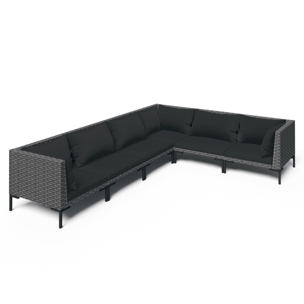 Salon de jardin meuble d'extérieur ensemble de mobilier 6 pièces avec coussins résine tressée gris foncé