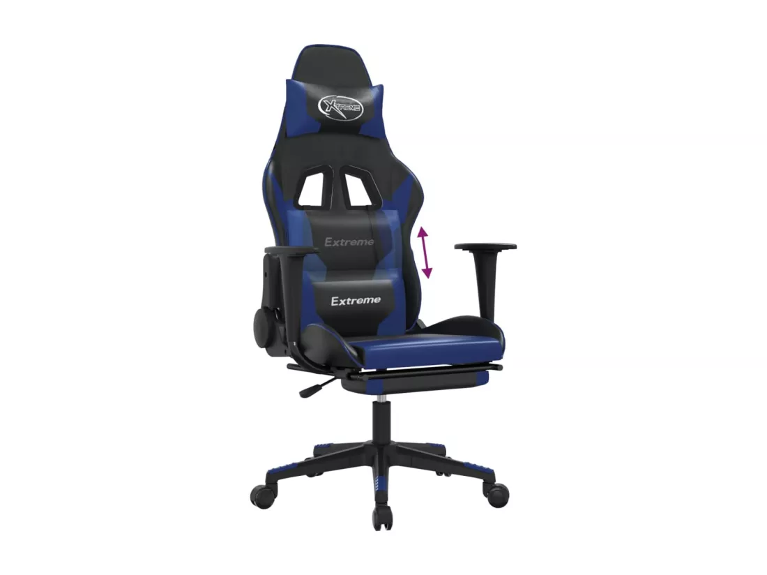 Chaise de jeu avec repose-pied Noir et bleu Similicuir