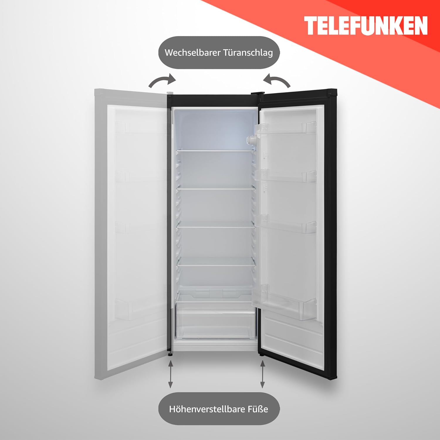 TELEFUNKEN Kühlschrank ohne Gefrierfach 255 Liter | Standkühlschrank groß | Vollraumkühlschrank freistehend mit Gemüsefach | LED-Beleuchtung | Türanschlag wechselbar | KTFK265EDI dark inox