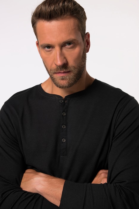 JP 1880 Henley, Langarm, Ringel, Knopfleiste, bis 8 XL