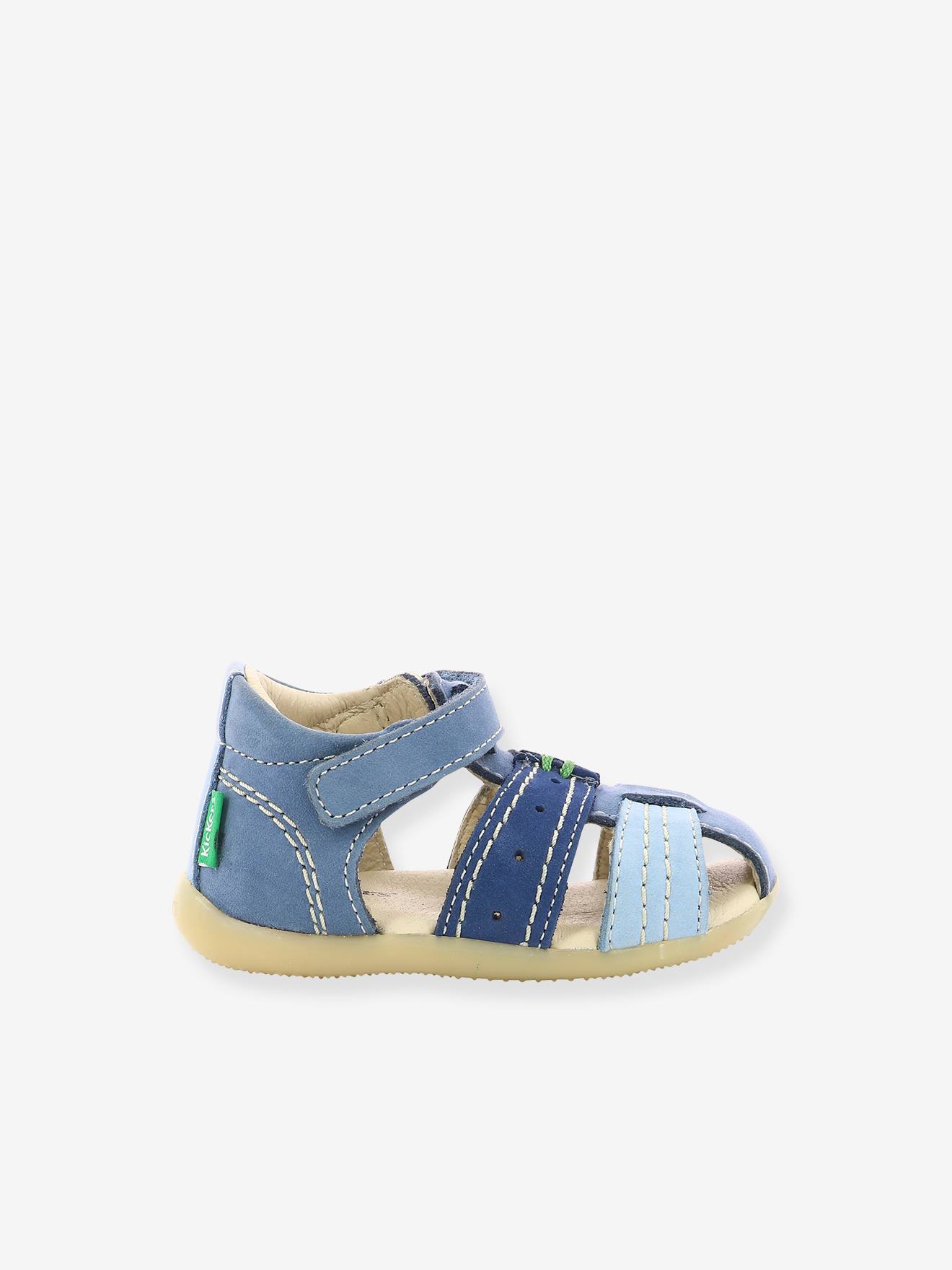 Sandálias de couro infantil Bigbazar-2 Iconique Biboo KICKERS®, azul médio, lisas