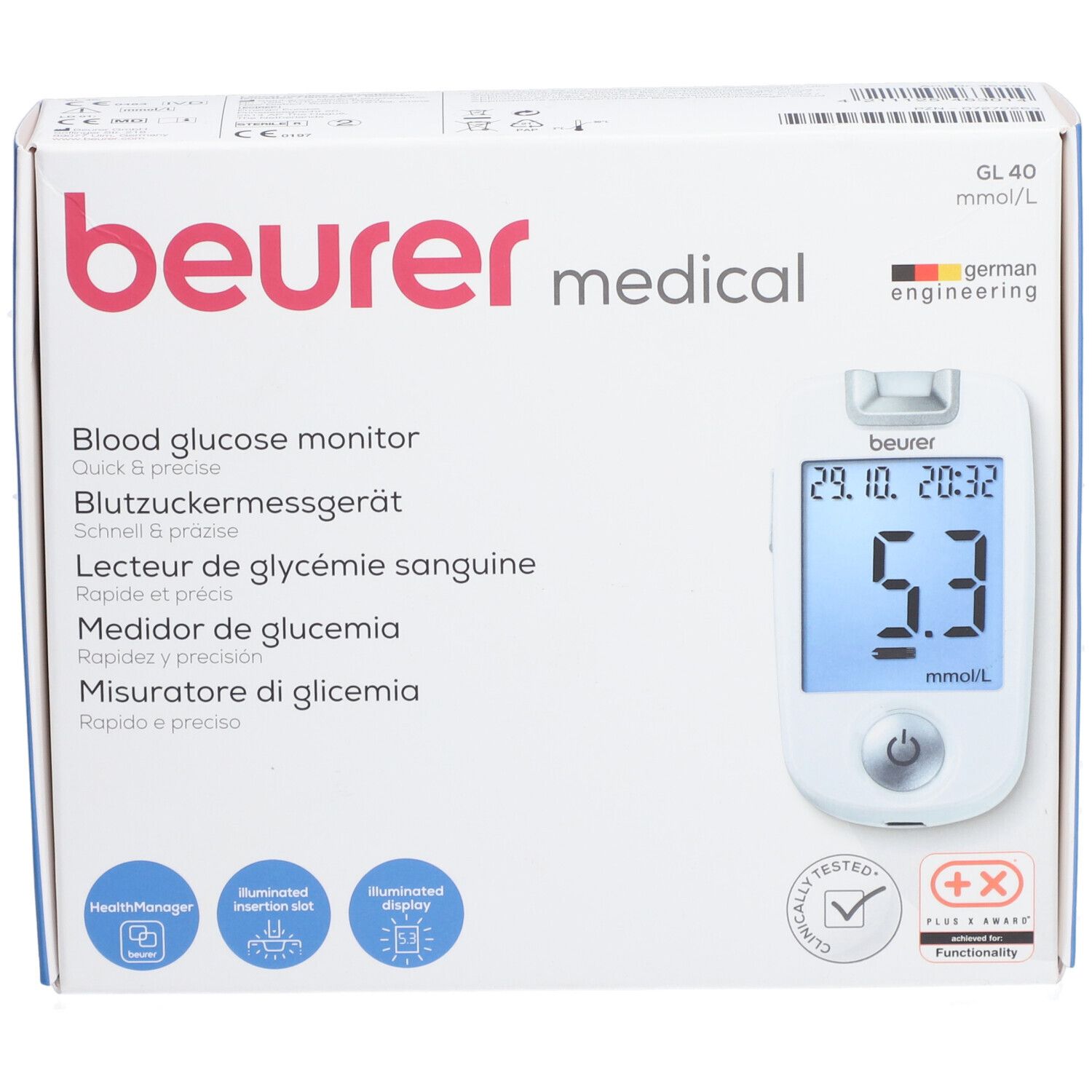 BEURER GL40 Blutzuckermessgerät mmol/l codefree