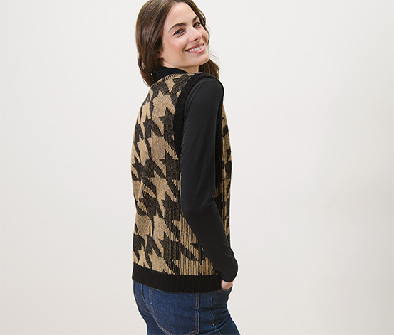 Strickweste mit Hahnentritt-Jacquard