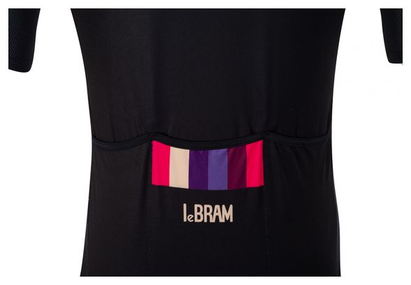 Maillot Manches Courtes LeBram Aubisque Noir Fuschia Coupe Ajustée