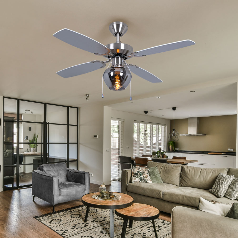 Deckenventilator, Retro-Look, Silber, Zugschalter, D 105 cm