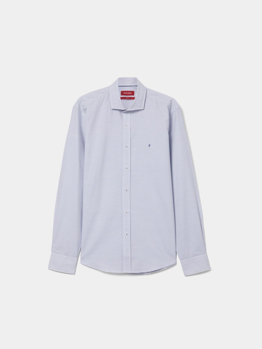 Camisa slim fit de algodão às riscas