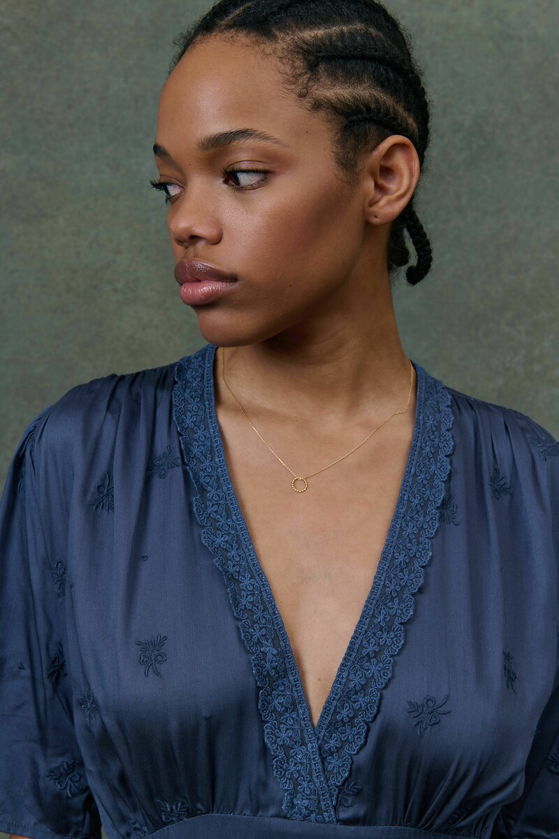 LOUISE MISHA<br>Vestido longo com decote em V e cinto, LAZLAI
