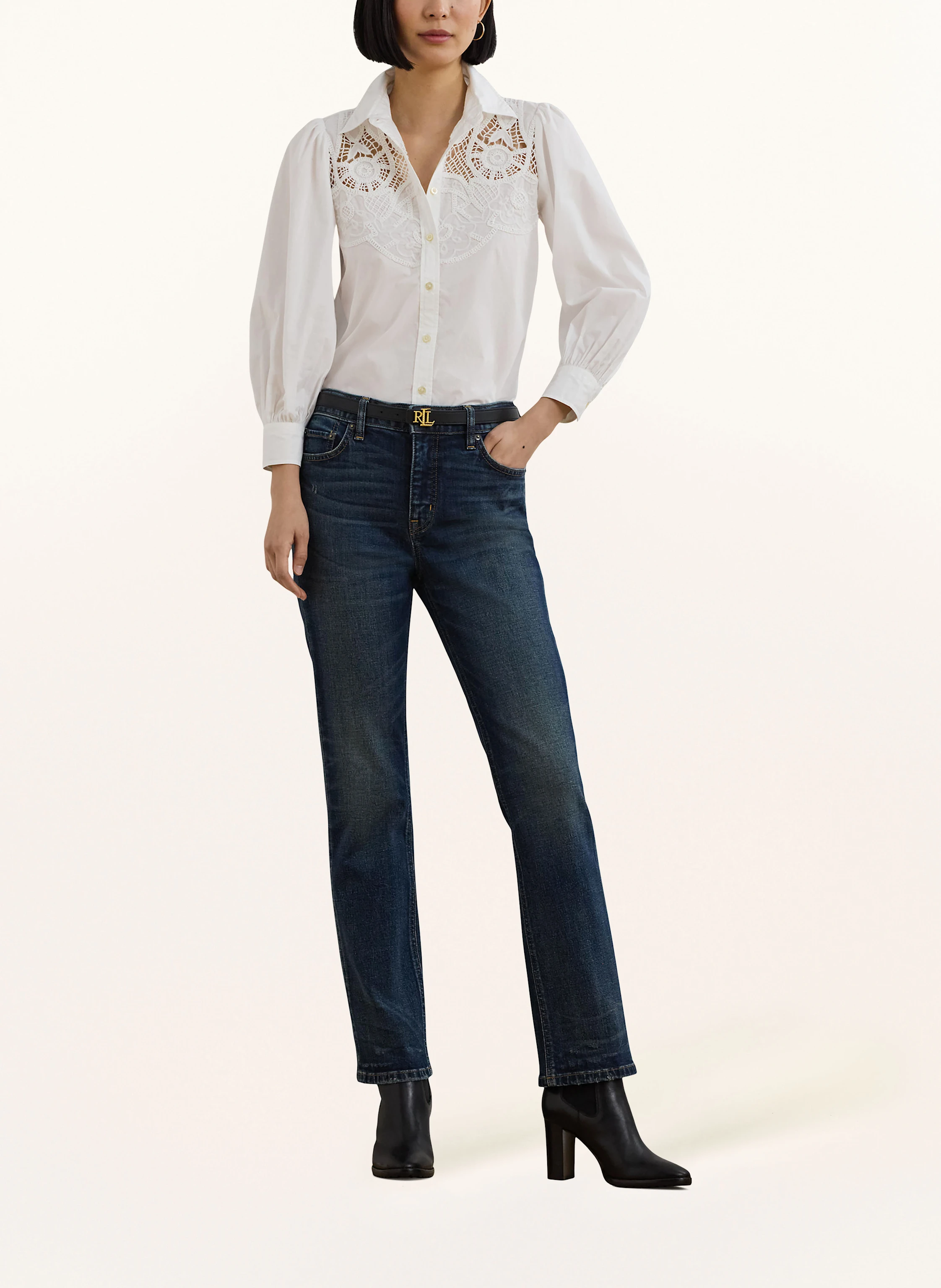 LAUREN RALPH LAUREN Hemdbluse mit 3/4-Arm und Spitze