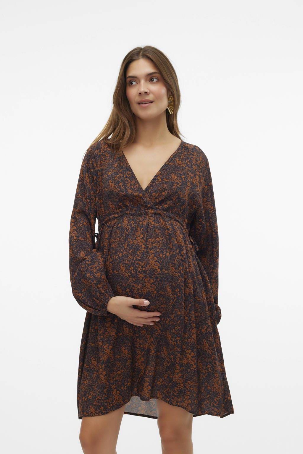 MAMALICIOUS zwangerschapsjurk MLMAY met all over print oranje/donkerblauw