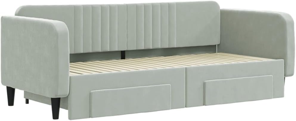 vidaXL Tagesbett, Sofabett Ausziehbar mit Schubladen, Gästebett Schlafsofa für Schlafzimmer Wohnzimmer, Sofa Ausziehbett, Hellgrau 90x200cm Samt