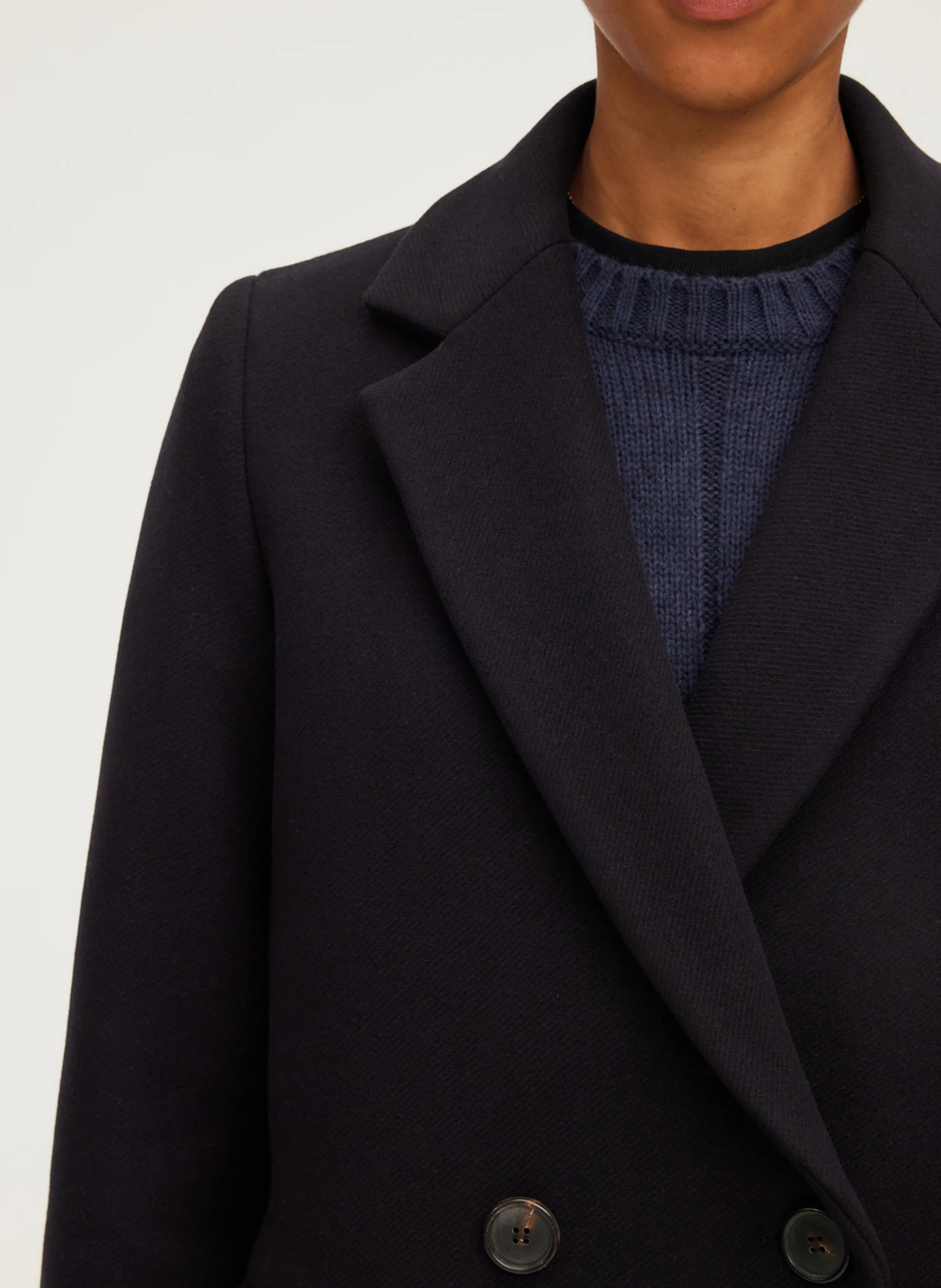 LIANE - Manteau droit à boutonnage croisé en laine mélangée | Bleu