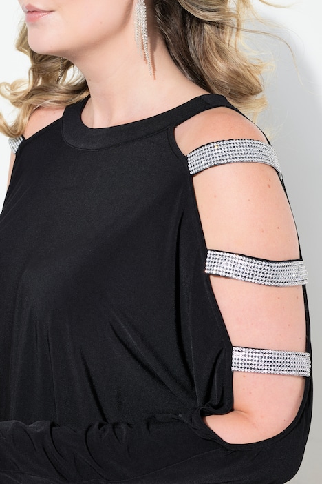 T-Shirt, Classic Fit, Strass-Streifen, CutOuts
