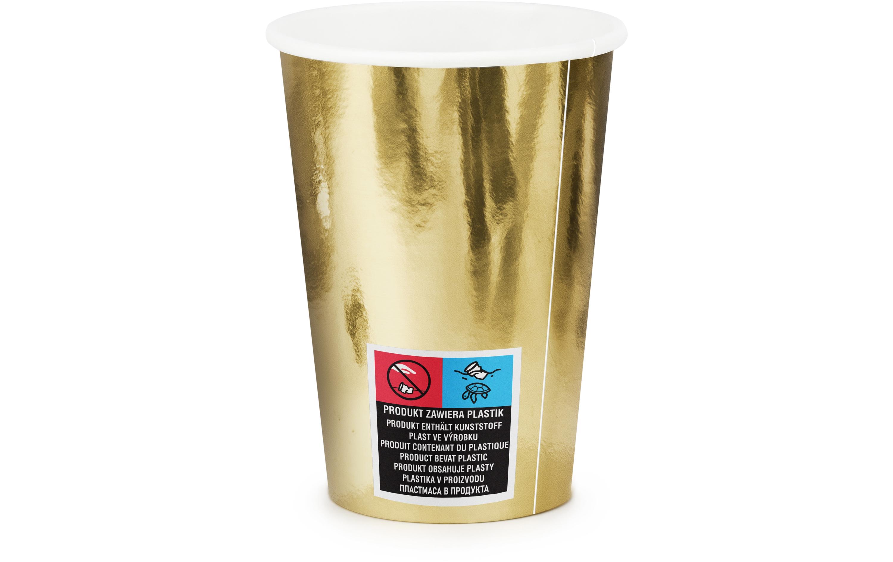 Einwegbecher Uni 220 ml, 6 Stück, GoldPappbecher für Partys