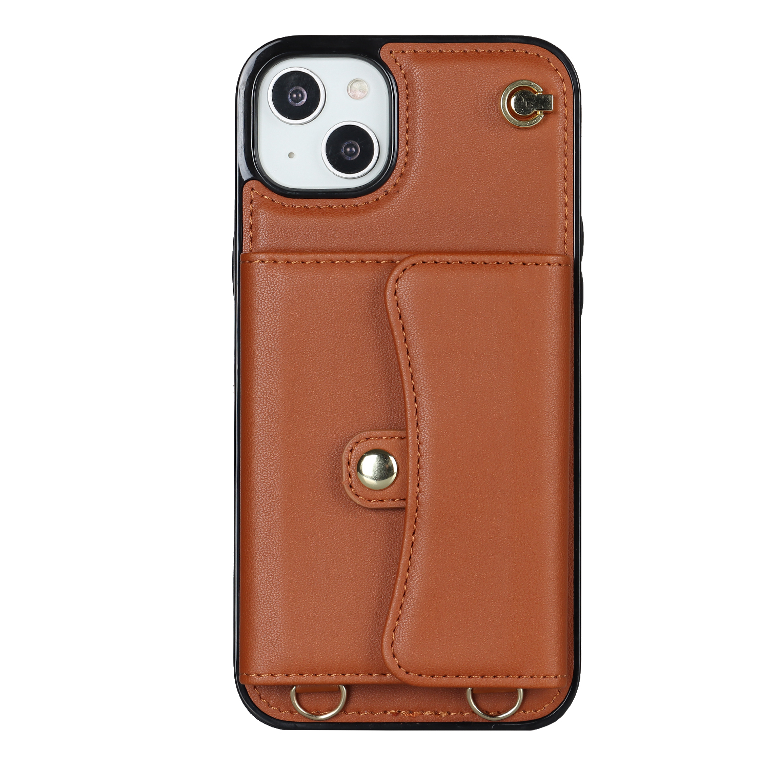iPhone 14 / iPhone 13 Necklace Leder Schutz Hülle mit Kartenfach   Handykette (140cm) - Braun