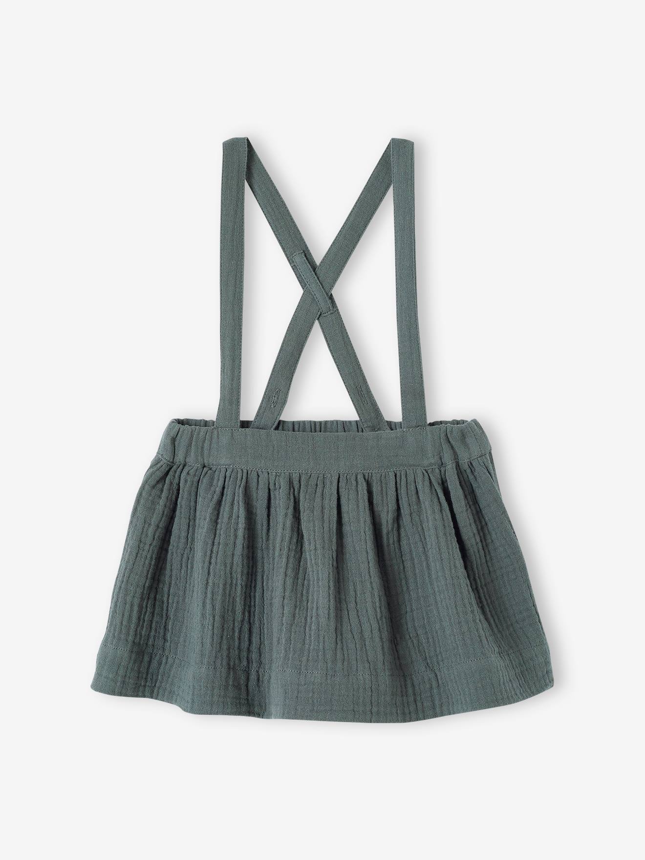 Conjunto de 3 peças: camiseta + faixa de cabelo + saia com suspensórios para recém-nascido (verde)