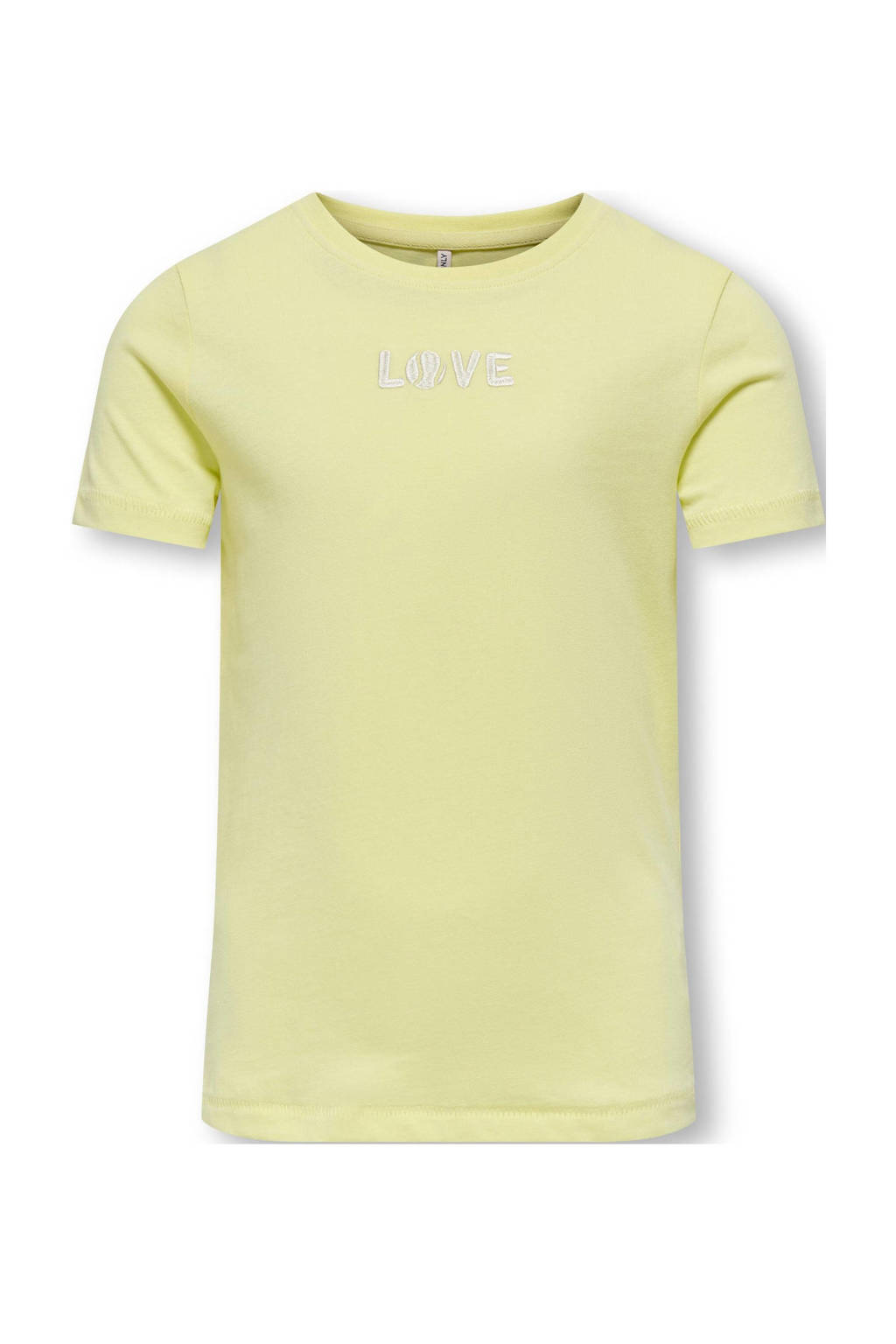 ONLY T-shirt KOGLOVELY LIFE met tekst lichtgeel