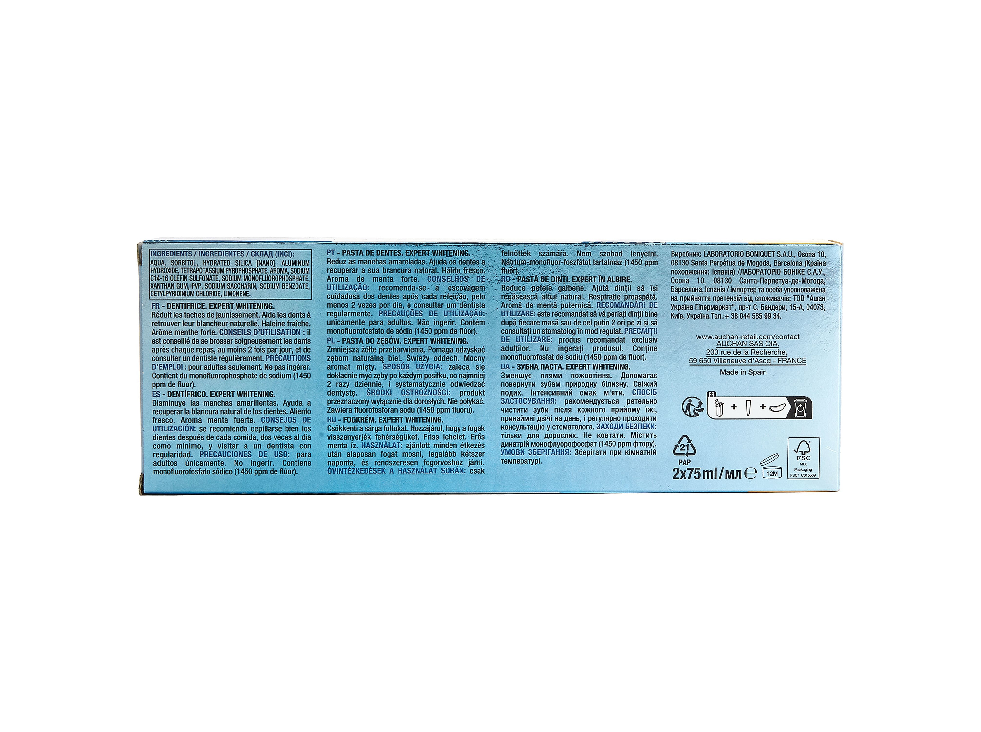 PASTA DENTÍFRICA AUCHAN SUPER BRANQUEADORA 2X75ML