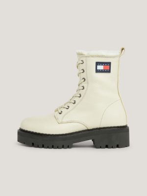 Botas urbanas de couro forrado e quente com cadarço