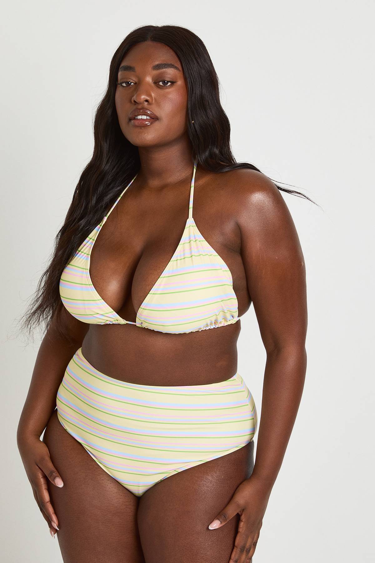 boohoo Ensemble Bikini Grande Taille Haut Triangle À Rayures Et Bas Taille Haute