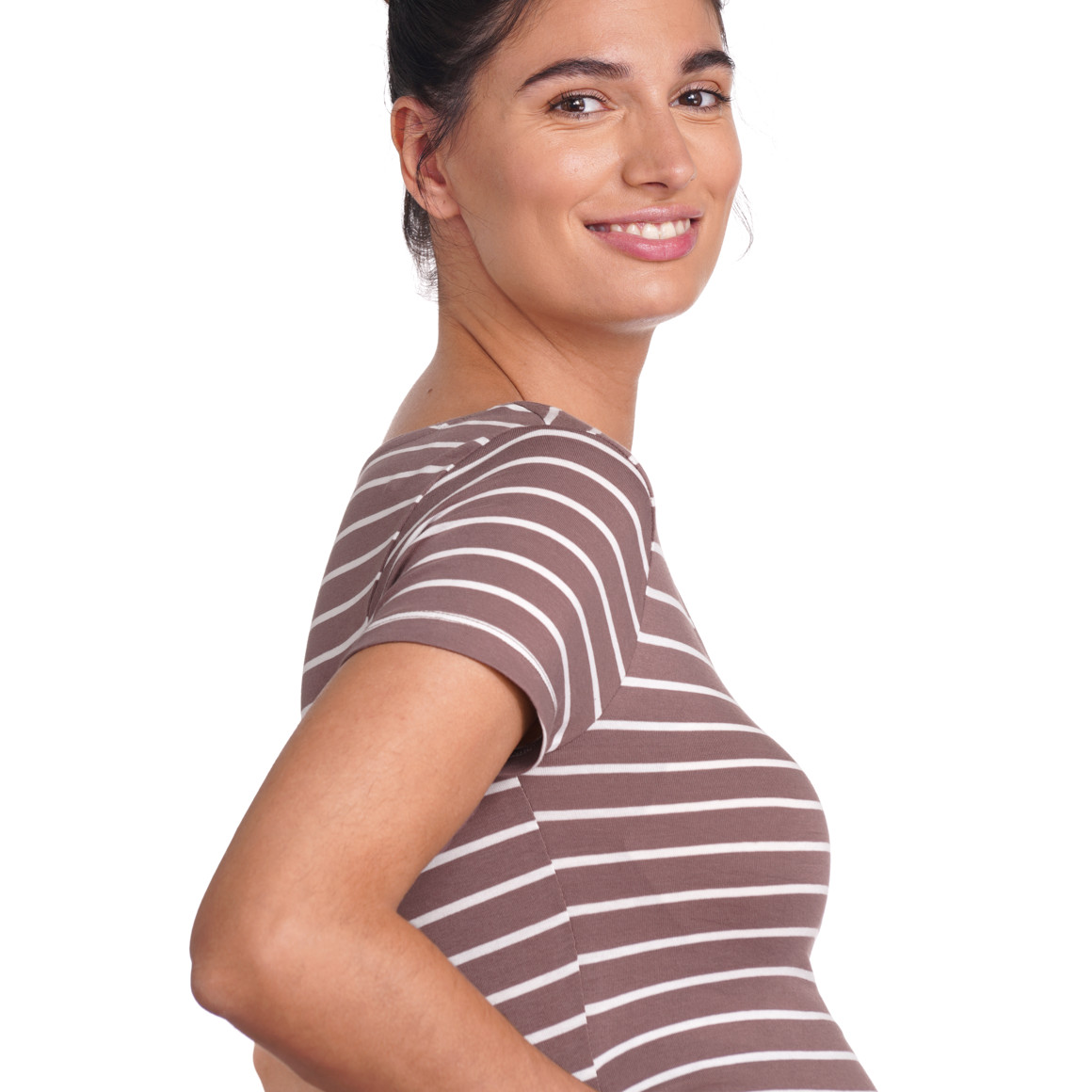 Gina Mama 2 Umstands-T-Shirts mit Raffung braun / weiss