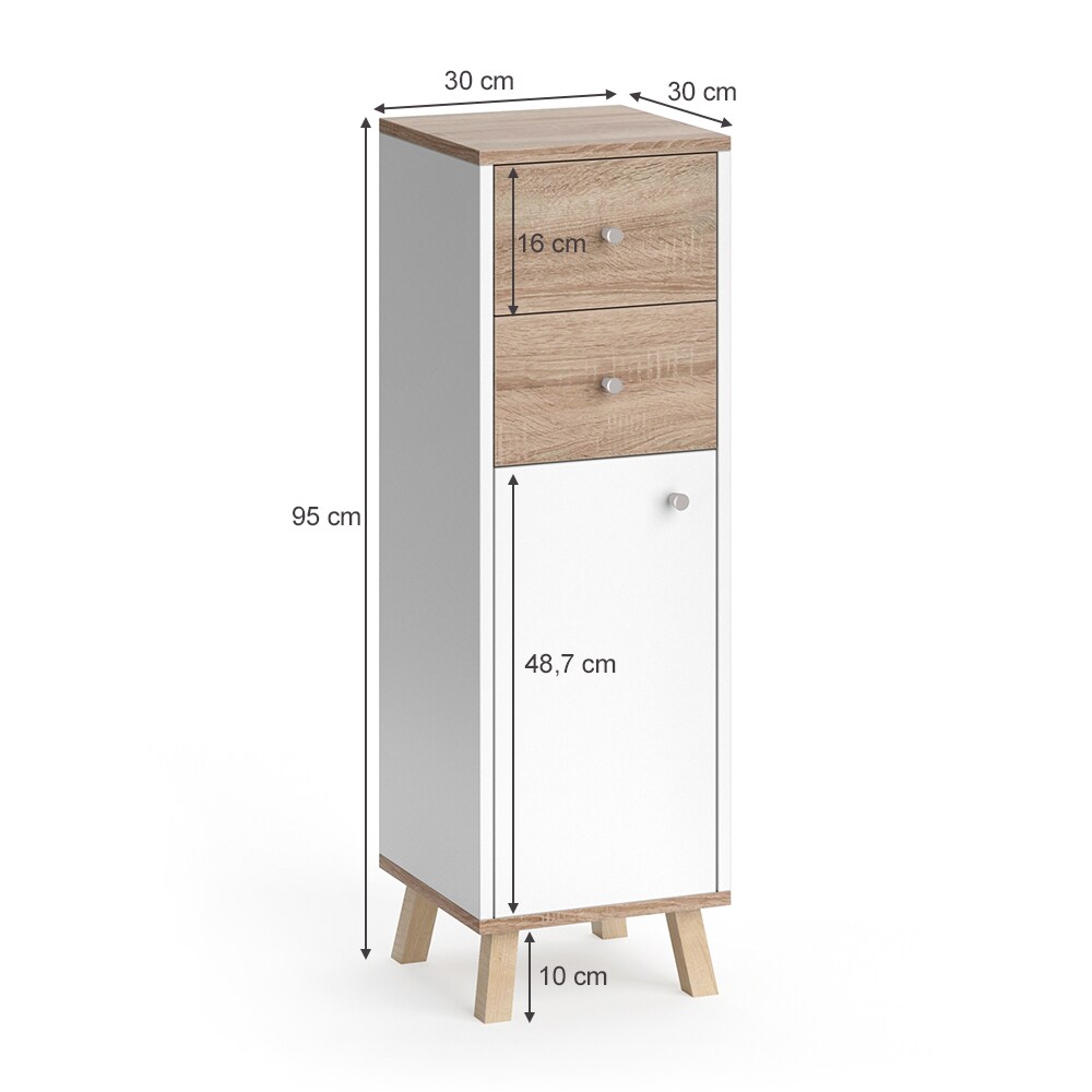 Vicco Midischrank Badschrank Badregal Senyo Sonoma/Weiß 2 Schubladen Badmöbel