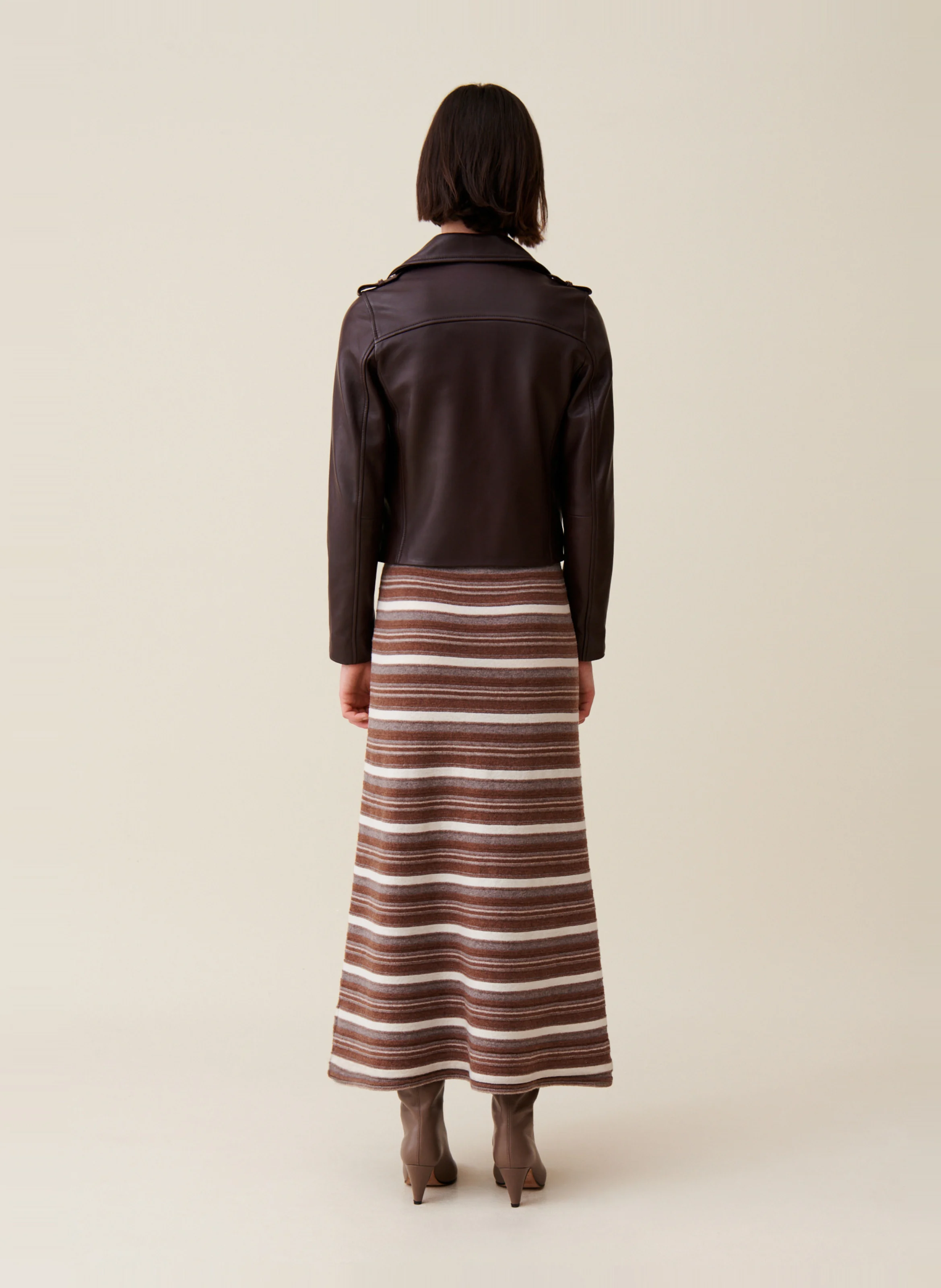 Veste en cuir ajustée | Marron