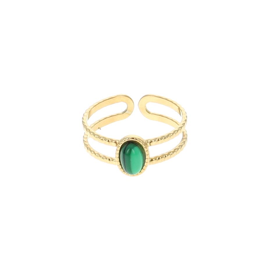 Bague dorée 2 rangs pierre Malachite Nusa Dua