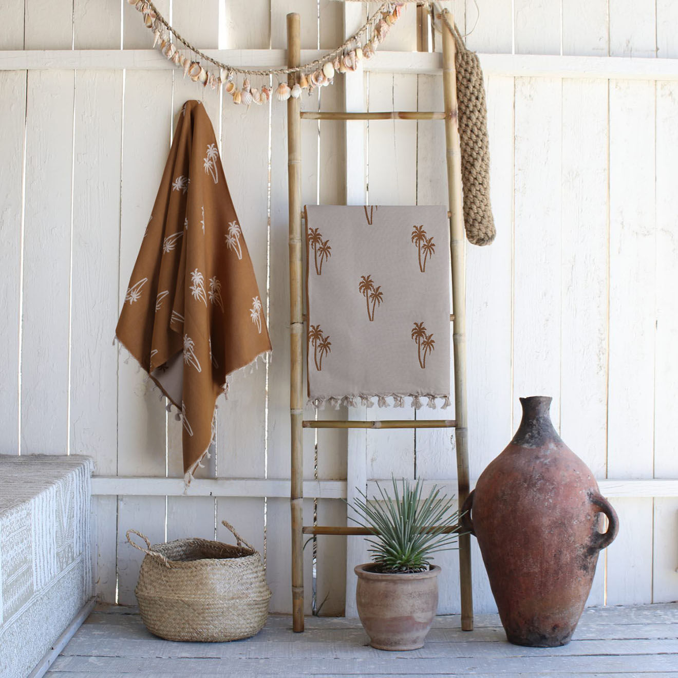 Febronie Fouta reversible Palmier jaune - 100x200 cm