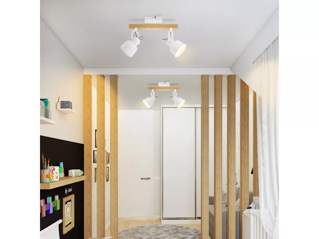 NETTLIFE Spot de Plafond 2 Flammes Orientable à 350° Vintage Douille E14 de conception de haute qualité en bois veiné