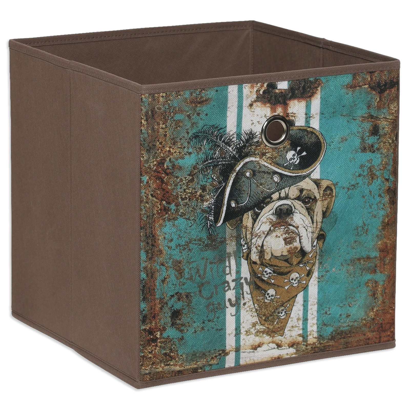 homara Aufbewahrungsbox - Bulldogge - braun-blau - 32x32 cm