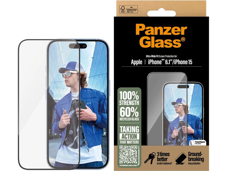 Panzerglass Displayschutz Ultra Wide Fit iPhone 15/16 Display-Schutzfolie für das Apple iPhone 15/iPhone 16