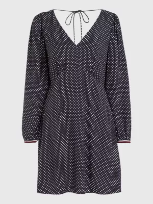 Vestido curto com decote em V e estampa de bolinhas