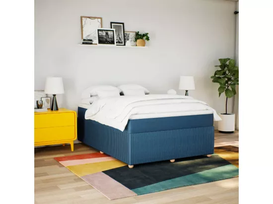 Sommier à lattes de lit avec matelas Bleu 160x200 cm Tissu