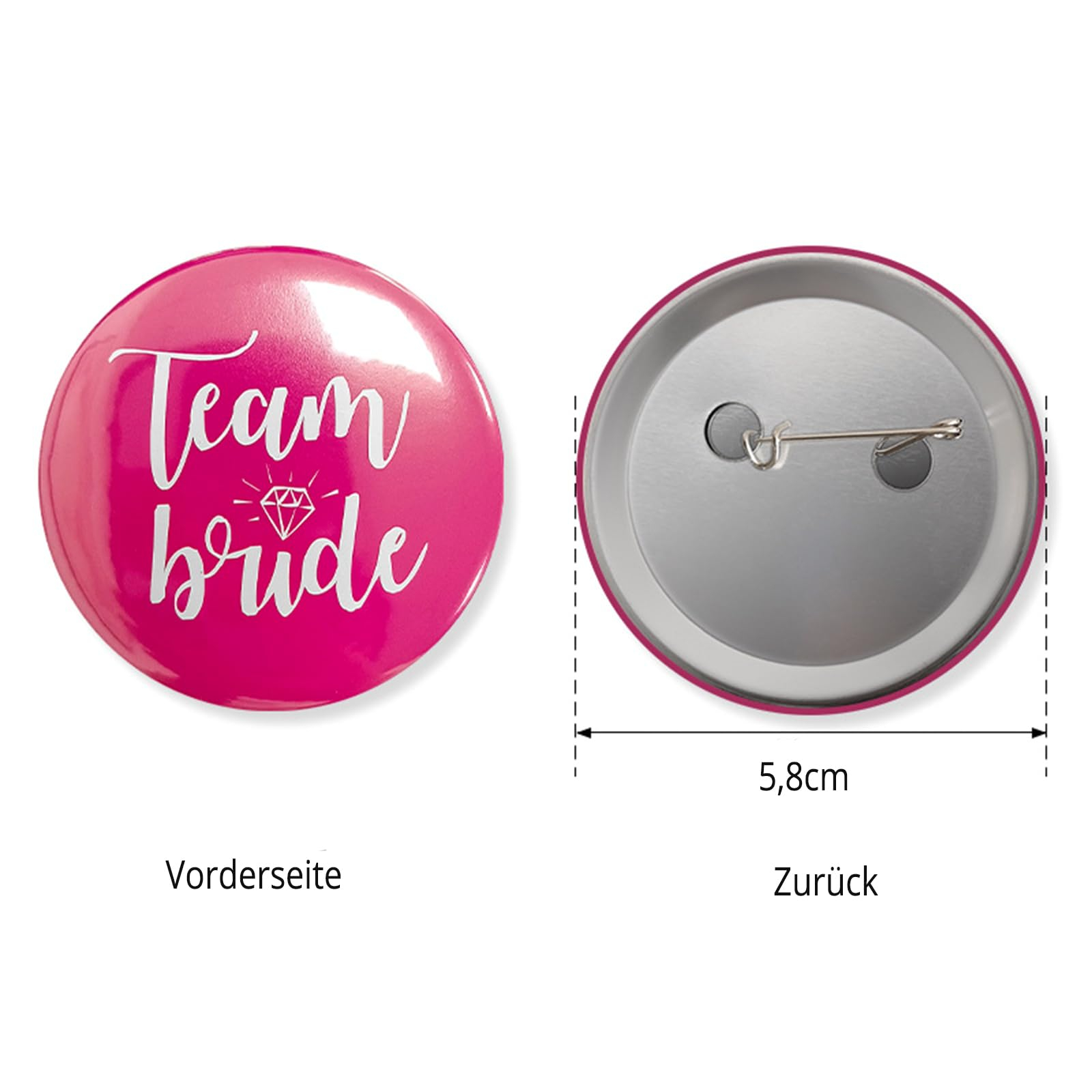 (6er Set) Deko Button Team Bride / Bride To Be Pin Accessoire Junggesellinnenabschied Brosche - Pink