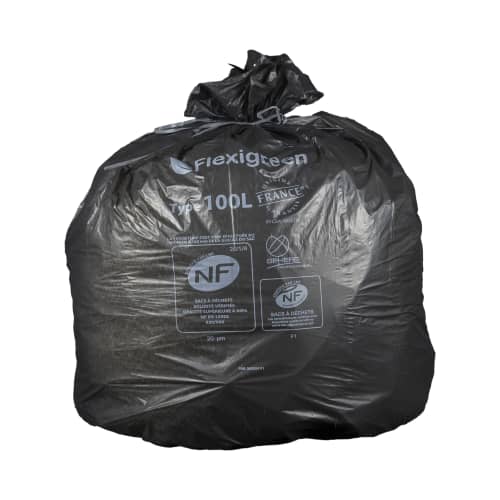 Sacs poubelle 100L flexigreen NFE  noir 20µ lien classique Jet'sac